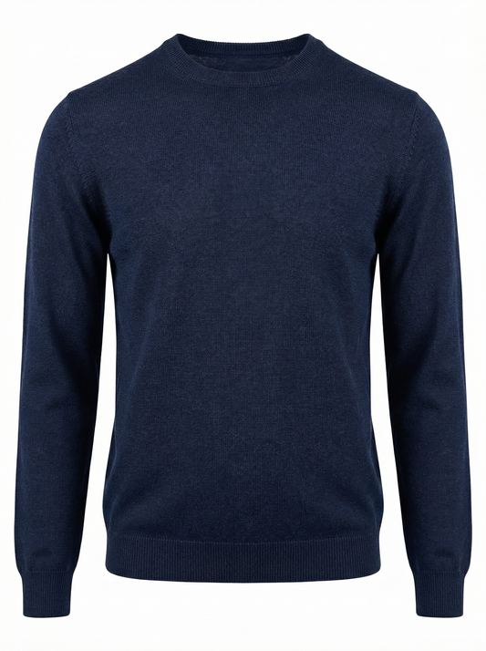 Gran Sasso Silk and Merino Wool Crew Neck Sweater in Deep Atlantic Blue