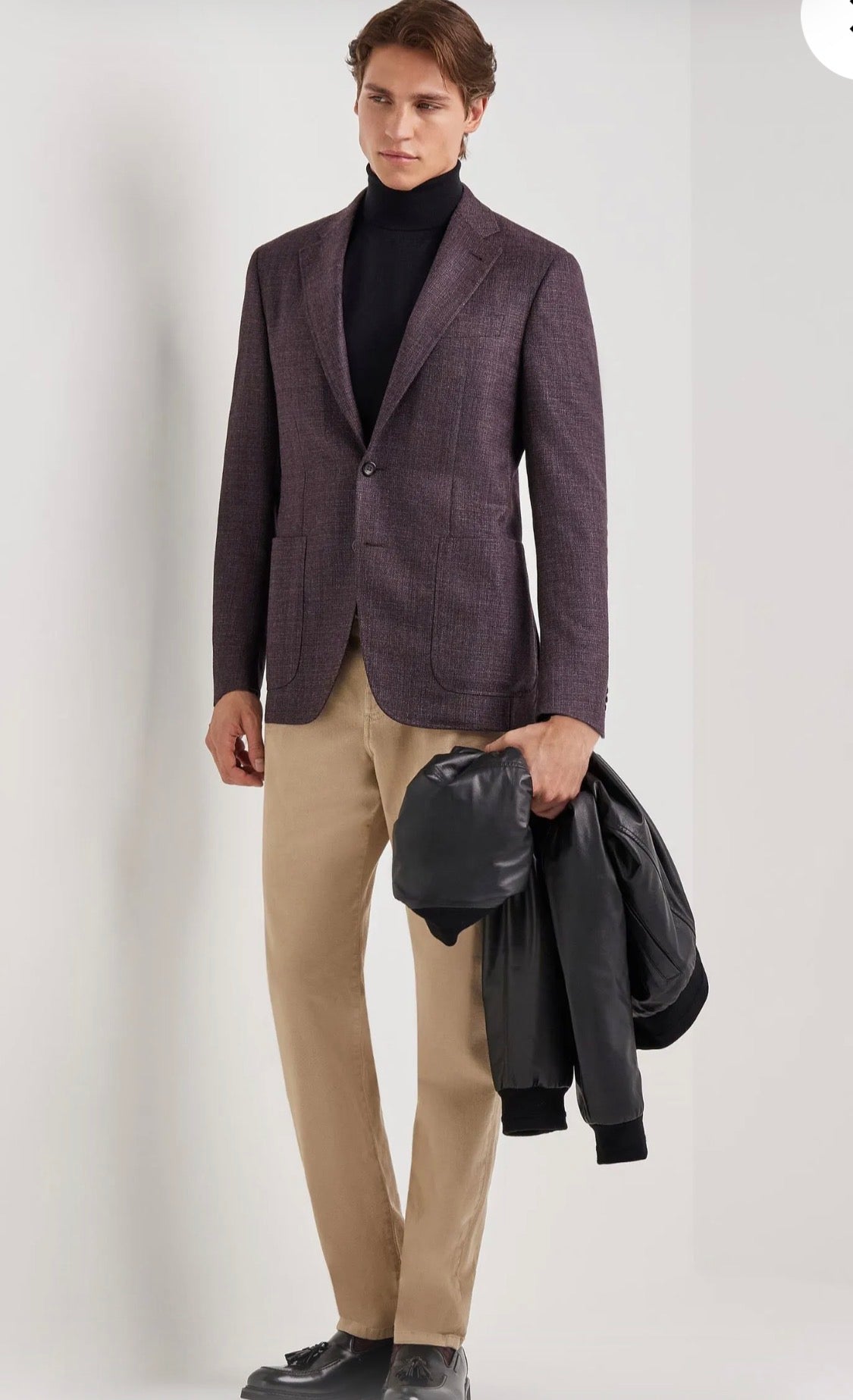 Canali Kei Model Wool Sport Coat in Plum