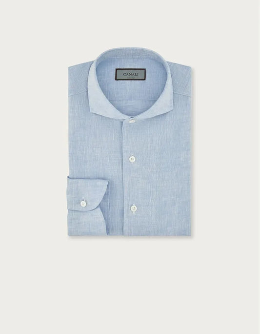 Canali Linen Sport Shirt in Light Blue