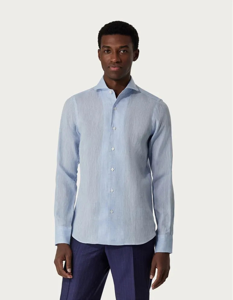 Canali Linen Sport Shirt in Light Blue