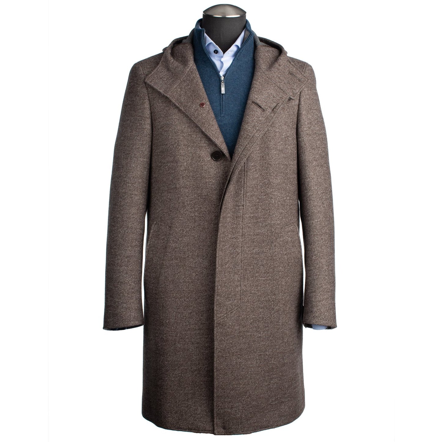 Canali Wool Coat with Hood in Light Brown