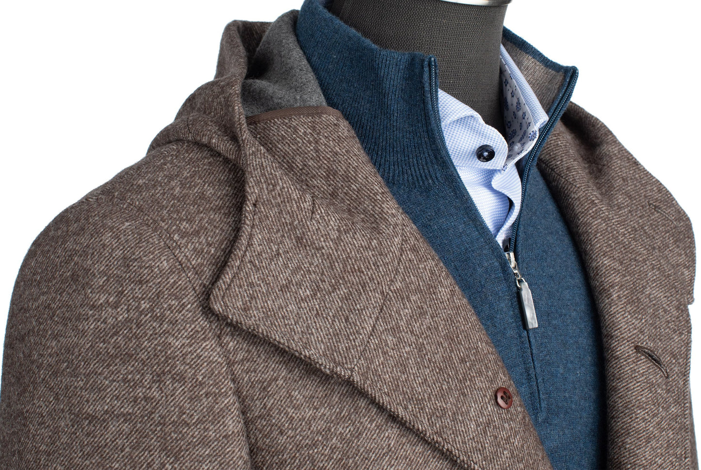 Canali Wool Coat with Hood in Light Brown