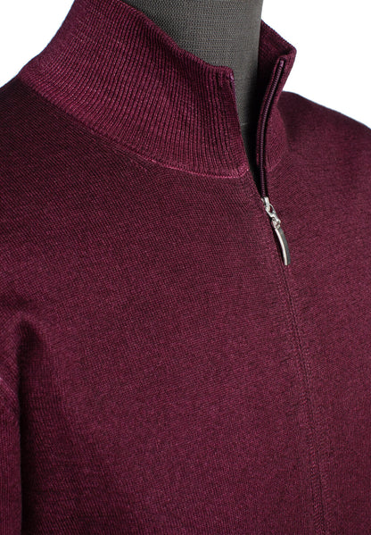 Gran Sasso Merino Wool Full-Zip Sweater in Wine