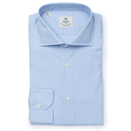 Luigi Borrelli 100% Cotton Hand Made Striped Shirt-Light Blue