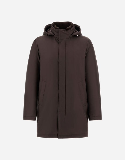Herno Water-Resistant Parka Coat with Removable Hood – Chocolate