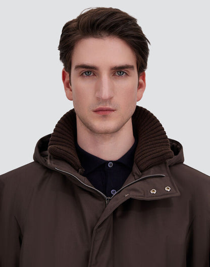 Herno Water-Resistant Parka Coat with Removable Hood – Chocolate