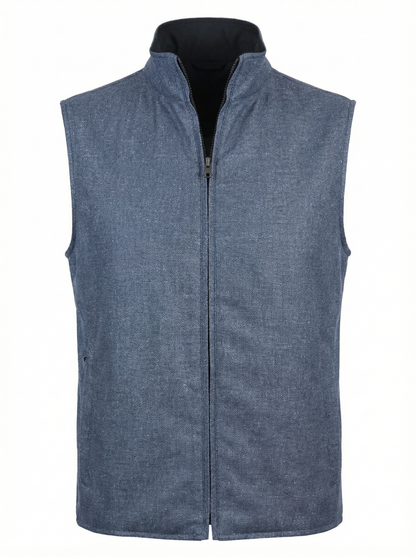 Waterville Silk & Vigin Wool Reversible Vest in Mid Blue
