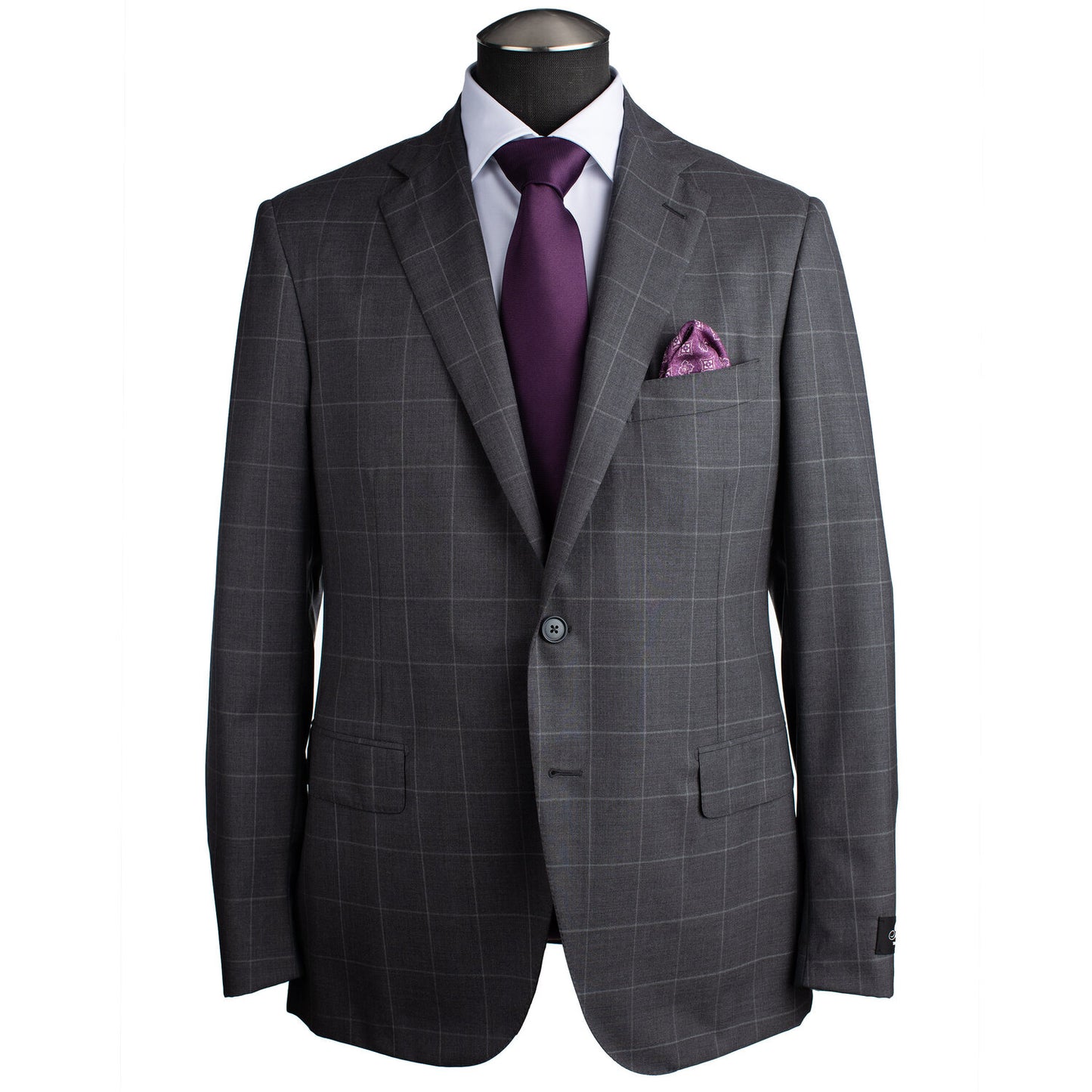 Belvest Super 130 Suit in Mid Gray Windowpane