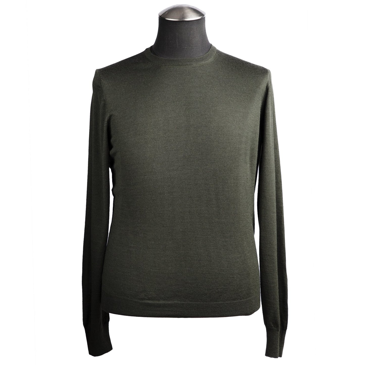 Gran Sasso Silk and Merino Wool Crew Neck Sweater in Olive