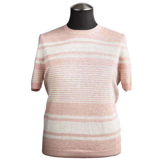 Gran Sasso Knit T-Shirt in Salmon and White Stripes