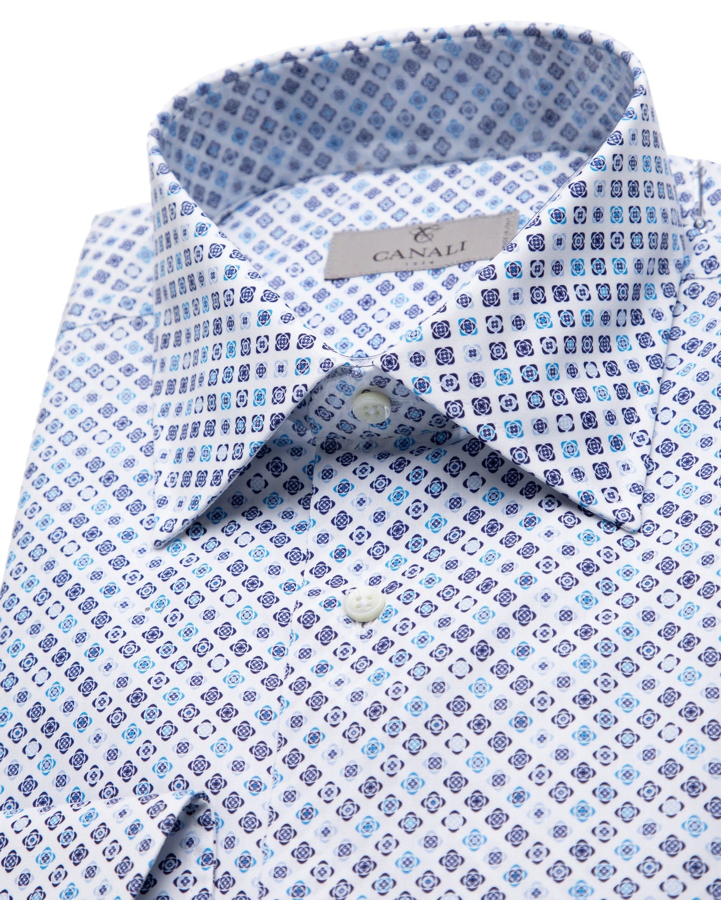 Canali Cotton Sport Shirt in Blue Two-Tone Pattern