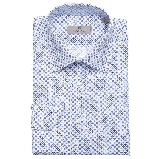 Canali Cotton Sport Shirt in Blue Two-Tone Pattern