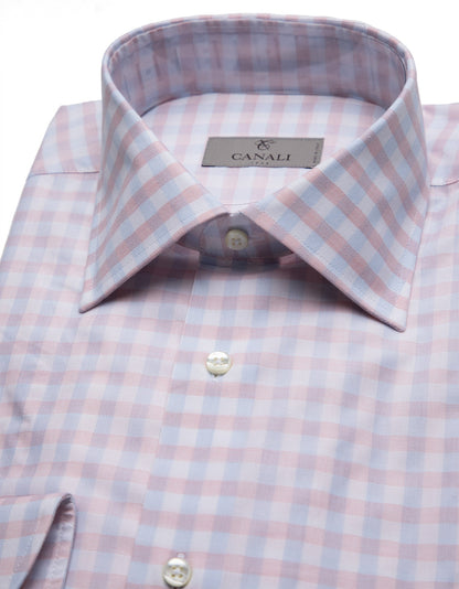 Canali Cotton Dress Shirt in Pink Check