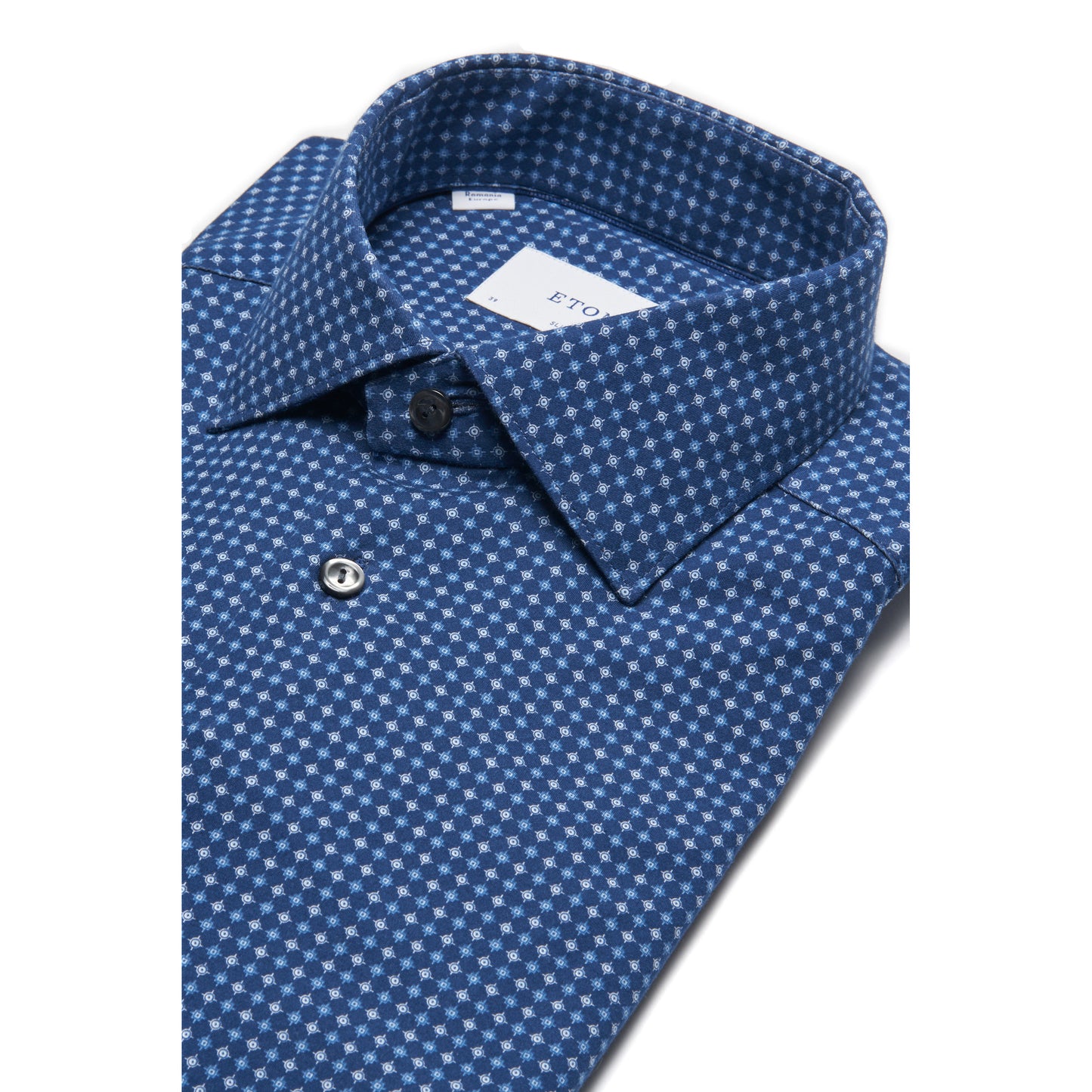 Eton Geometric Cotton Four-way Stretch Shirt In Navy Blue – Slim Fit