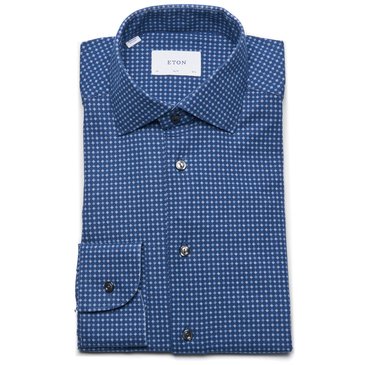 Eton Geometric Cotton Four-way Stretch Shirt In Navy Blue – Slim Fit