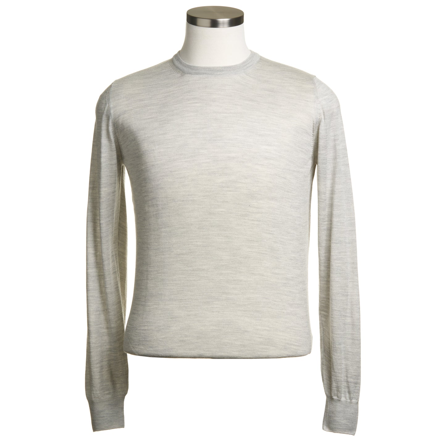 Gran Sasso Silk and Merino Wool Crew Neck Sweater in Light Gray