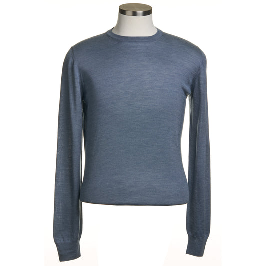 Gran Sasso Silk and Merino Wool Crew Neck Sweater in Petrol Blue