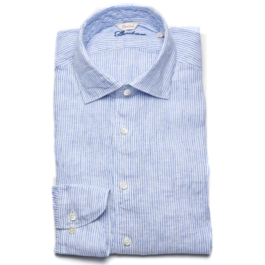 Stenstroms Linen Shirt Strip Pattern -Light Blue