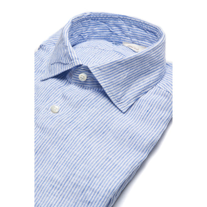 Stenstroms Linen Shirt Strip Pattern -Light Blue