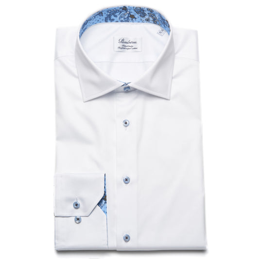 Stenstroms Fitted Body Sport Shirt With Contrast - In White