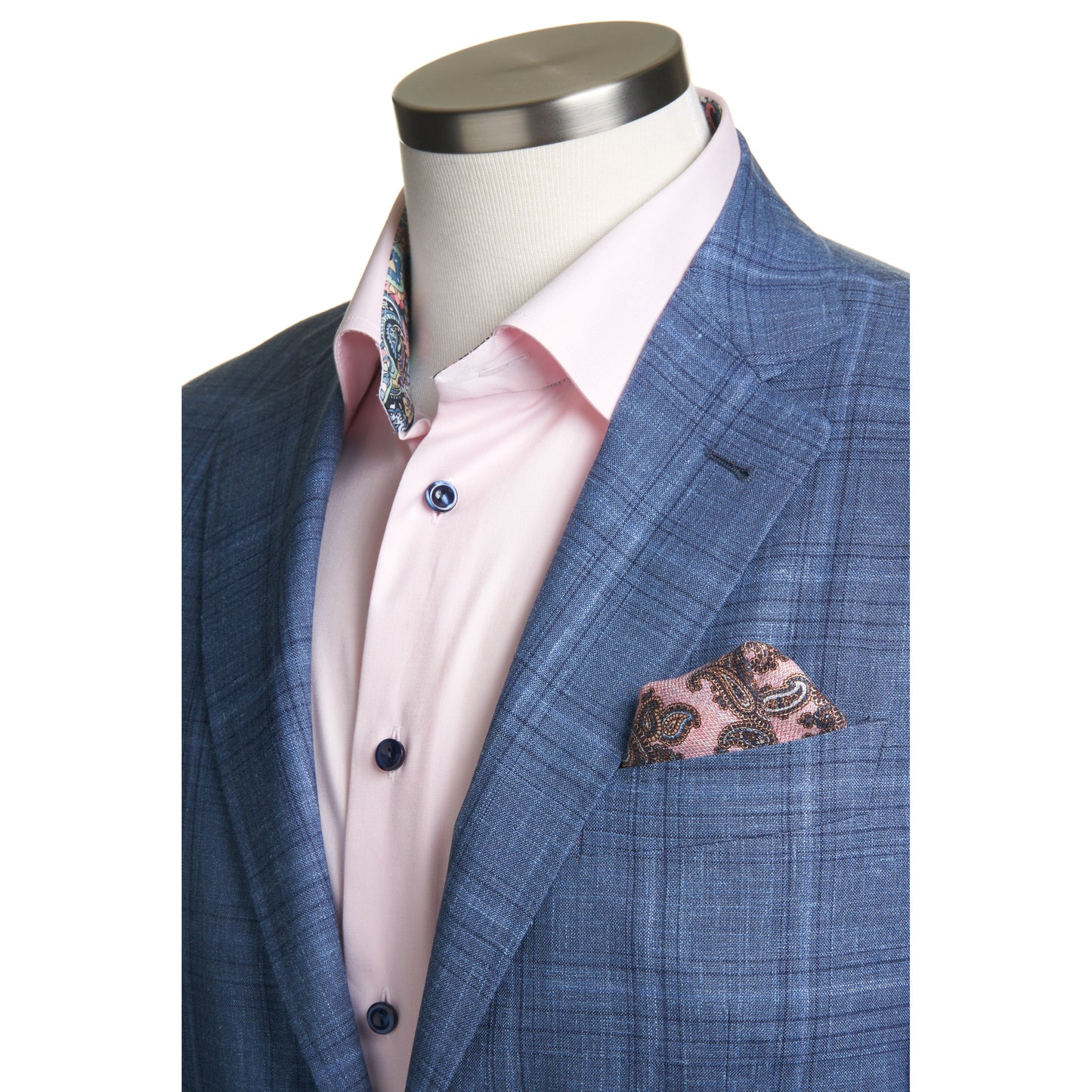 Canali Kei Model Sport Coat in Wool Silk & Linen-Mid Blue