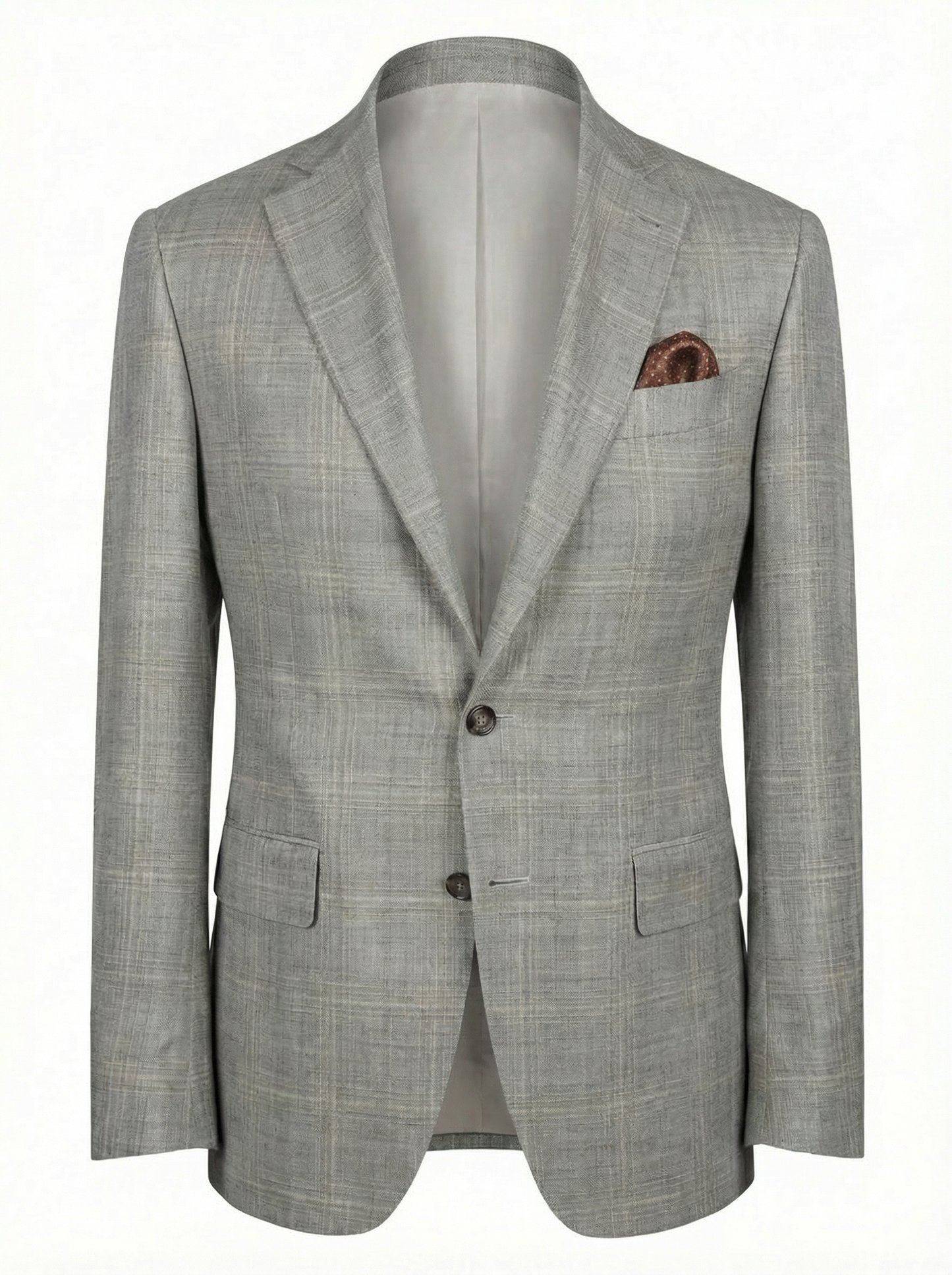 Canali Kei Model Wool, Silk & Linen Sport Coat in Taupe Toned Windowpane