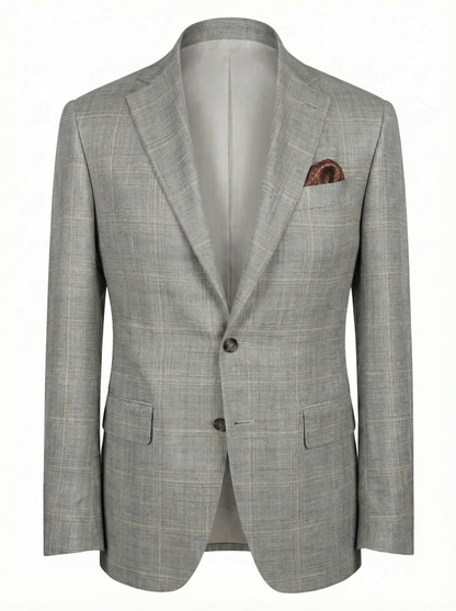Canali Kei Model Wool, Silk & Linen Sport Coat in Taupe Toned Windowpane