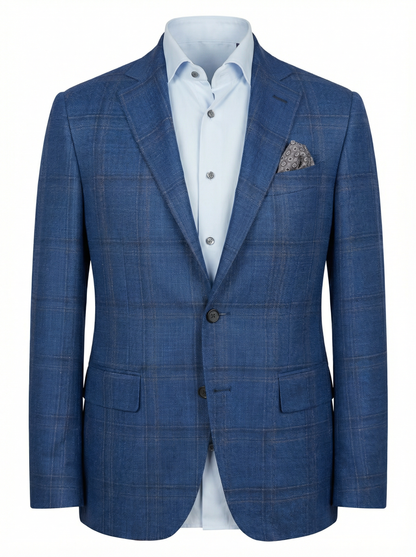 Canali Kei Model Wool, Silk & Linen Sport Coat in Mid Blue with Windowpane