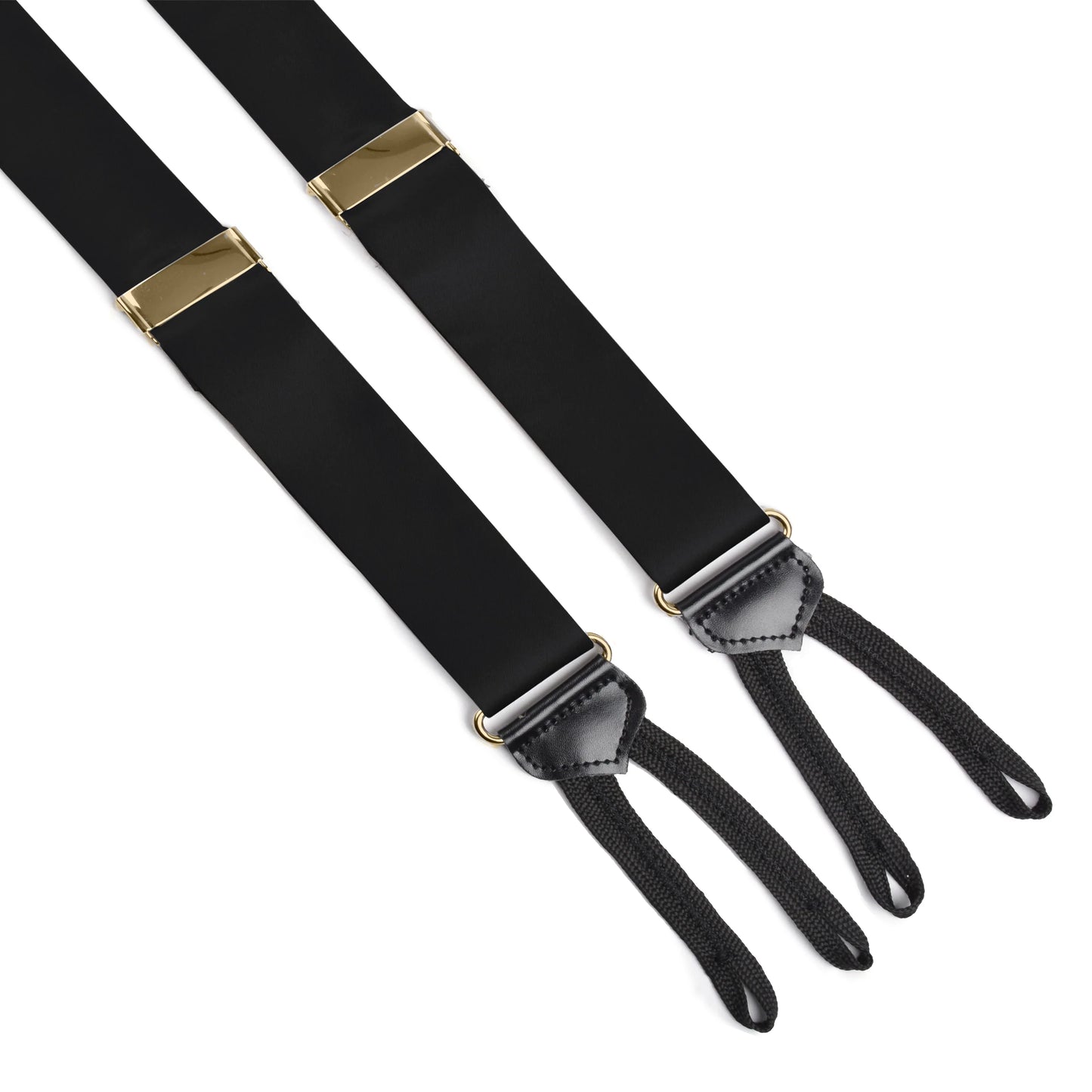 Uomo 100% Silk Satin Woven Jacquard Convertible Braces Solid Satin -Black