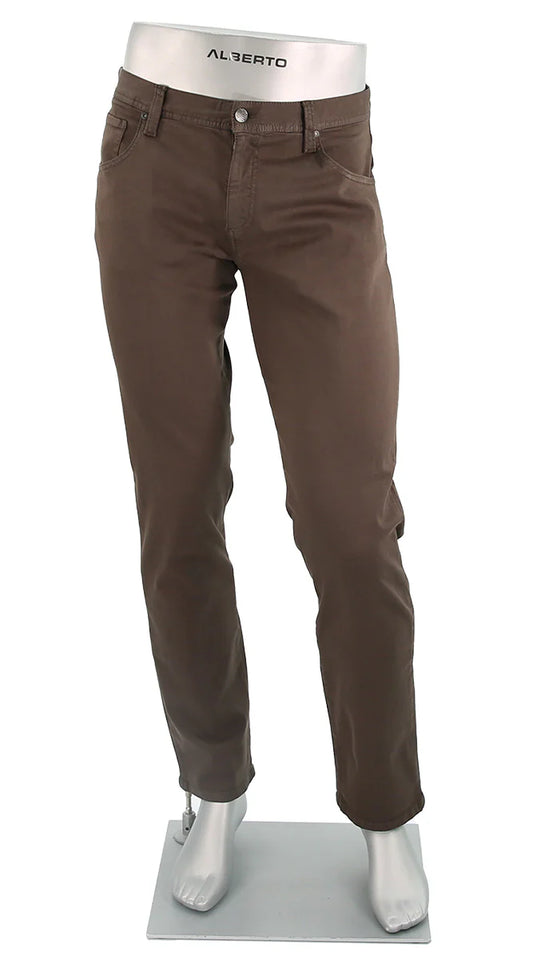 Alberto Pipe Regular Fit Stretch Colored Denim – Tobacco