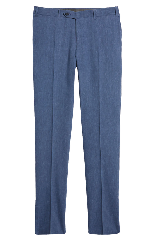 Canali Siena Classic Fit Linen Wool Blend Dress Pants in Mid Blue