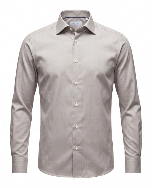 Eton End on End Twill Shirt in Taupe Contemporary Fit