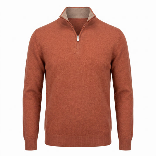 Gran Sasso 100% Cashmere Quarter-Zip Sweater in Orange