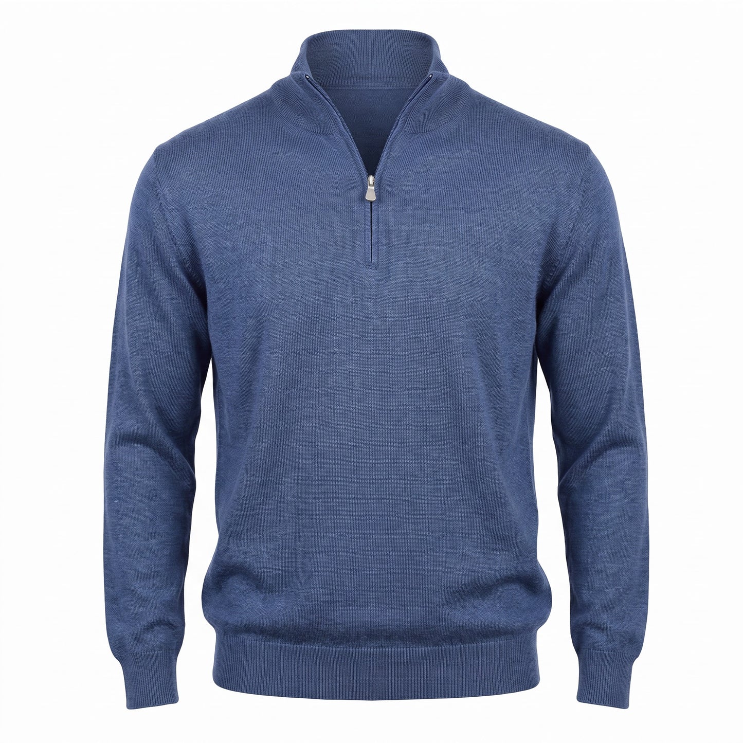 Gran Sasso Extra Fine Merino Wool Quarter-Zip Sweater in Mid Blue
