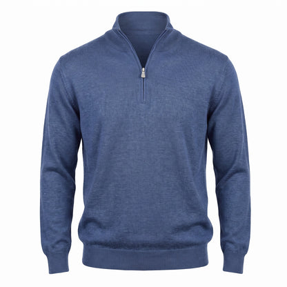 Gran Sasso Extra Fine Merino Wool Quarter-Zip Sweater in Mid Blue