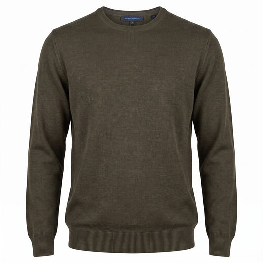 Patrick Assaraf  100% Merino Wool Crew Sweater-Olive