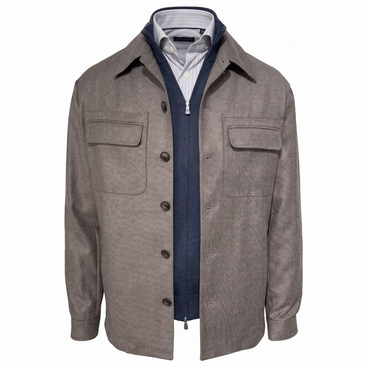 Pal Zileri Stretch Wool Shirt Jacket in Taupe