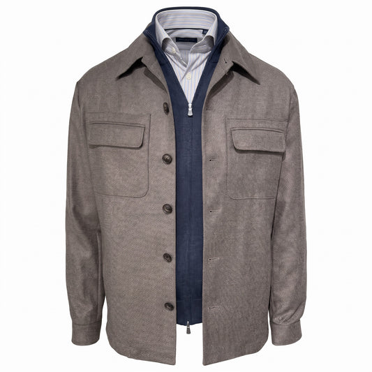 Pal Zileri Stretch Wool Shirt Jacket in Taupe