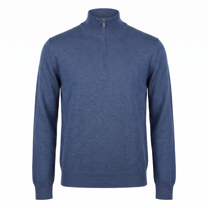 Gran Sasso Extra Fine Merino Wool Quarter-Zip Sweater in Mid Blue