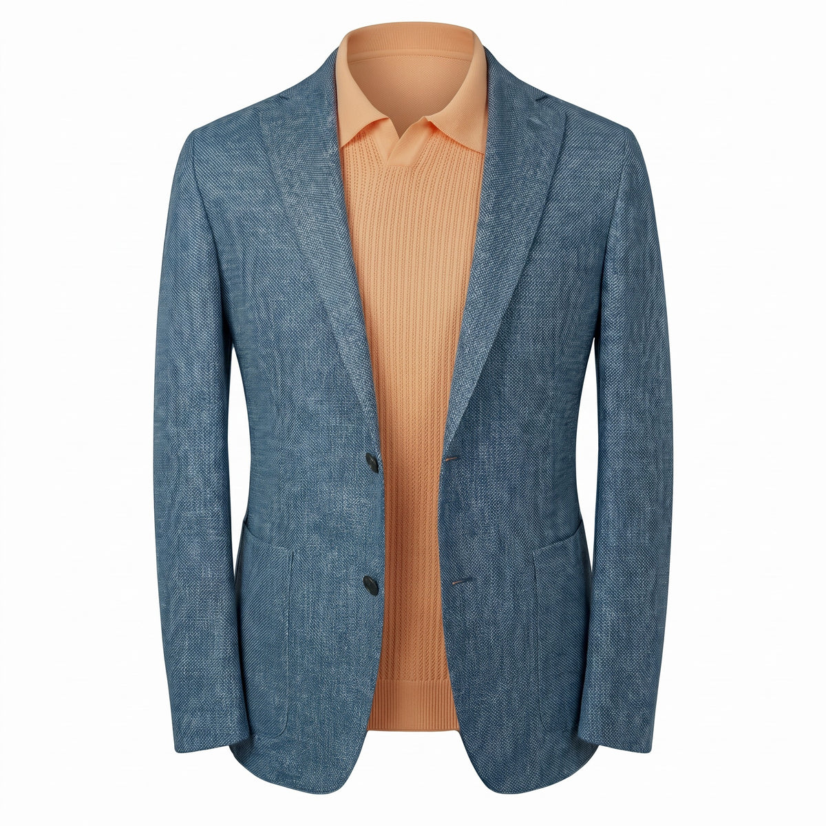 Fradi Knitted Linen & Cotton Super Light Jersey Jacket in Denim