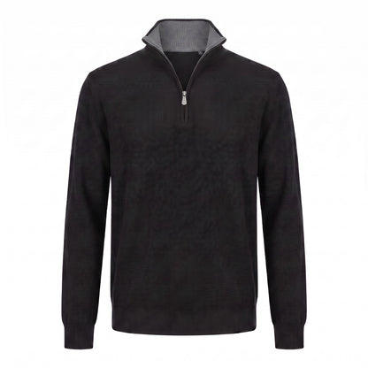Gran Sasso 100% Cashmere Quarter-Zip Sweater in Black
