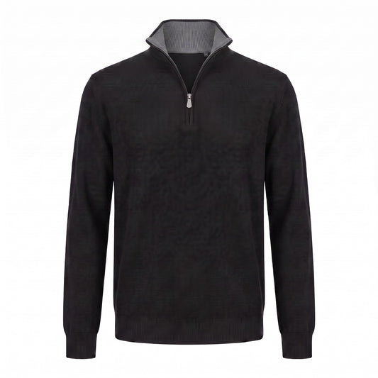 Gran Sasso 100% Cashmere Quarter-Zip Sweater in Black