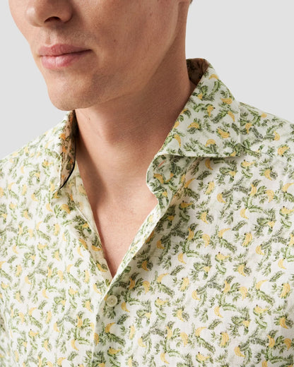 Eton Green Banana Print Linen Sport Shirt