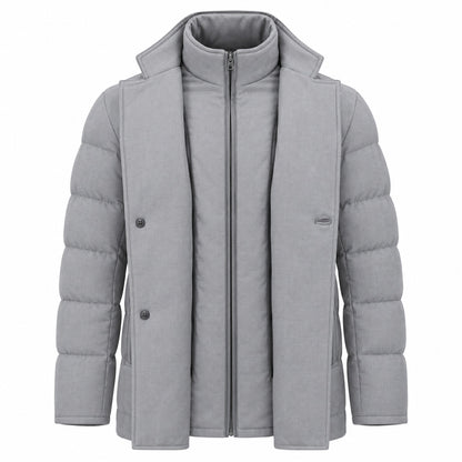 Herno Wool-Blend Down Jacket with Removable Bib-Light Gray