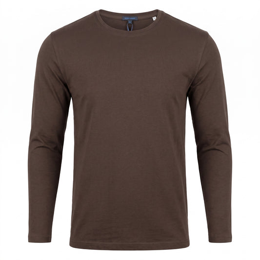 Patrick Assaraf Crew LS T-Shirt in Dark Chocolate