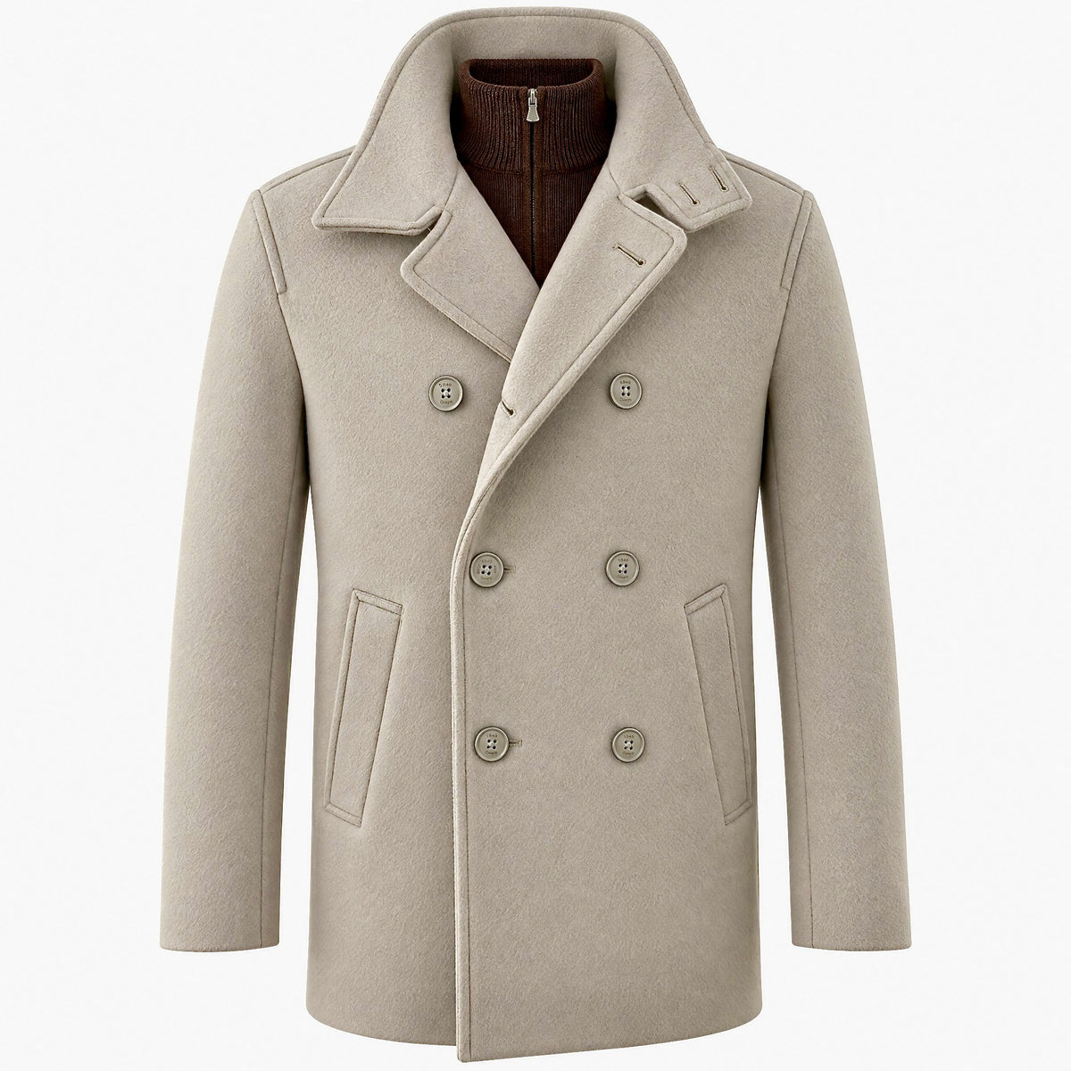Herno Wool Blend Double Breasted Peacoat in Chantilly