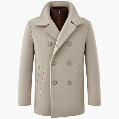 Herno Wool Blend Double Breasted Peacoat in Chantilly