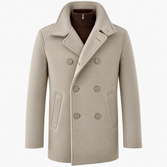 Herno Wool Blend Double Breasted Peacoat in Chantilly