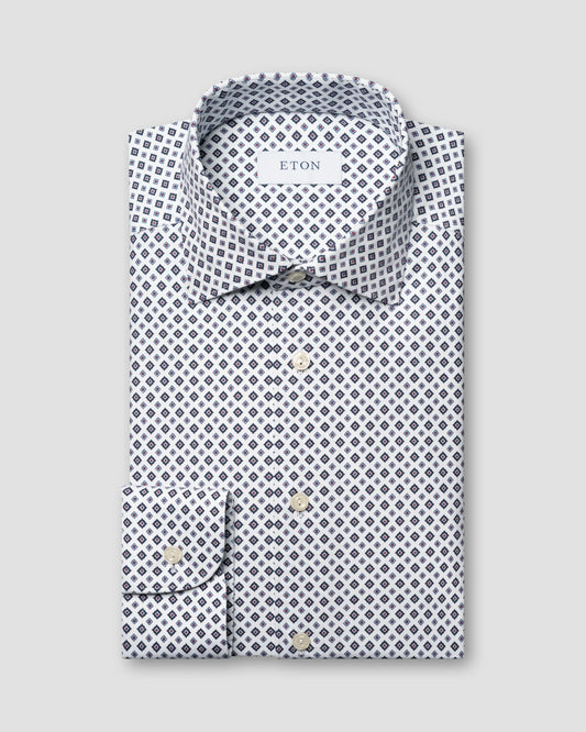 Eton Geometric Cotton Four-way Stretch Shirt in Slim Fit – Blue