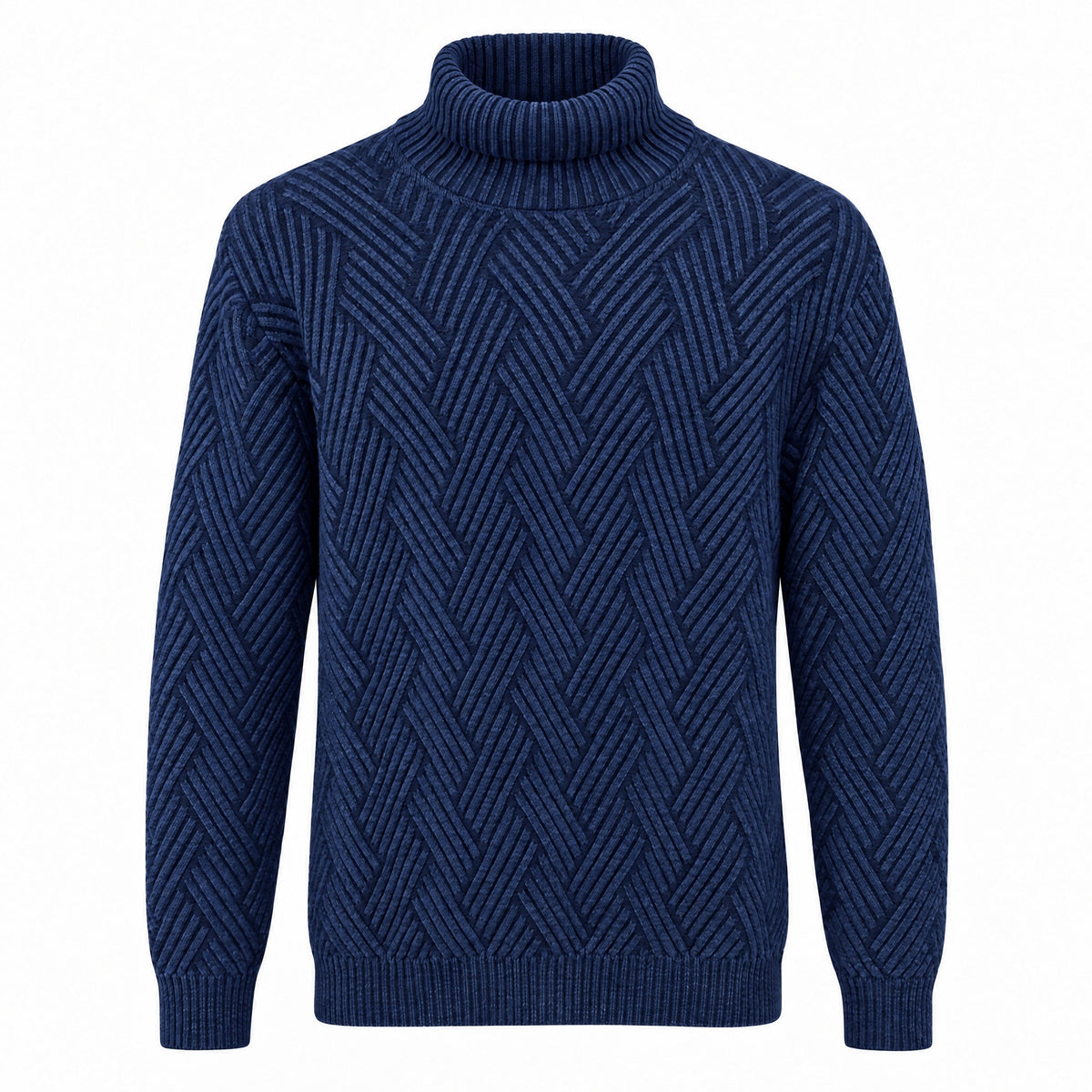 Gran Sasso Cable Knit Wool/Cashmere Turtleneck In Blue
